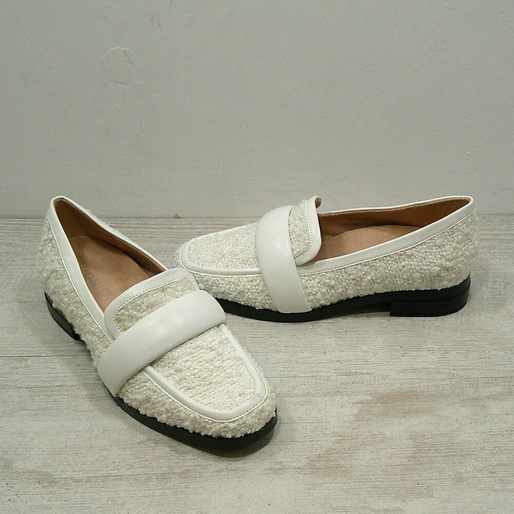 Vionic Mylene Comfort White Boucle & Leather Horse Bit Loafer Oxford Size 6